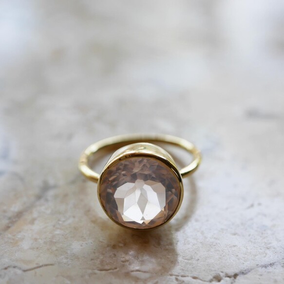 10月誕生石◇ローズクォーツのラウンドリング◇Gold