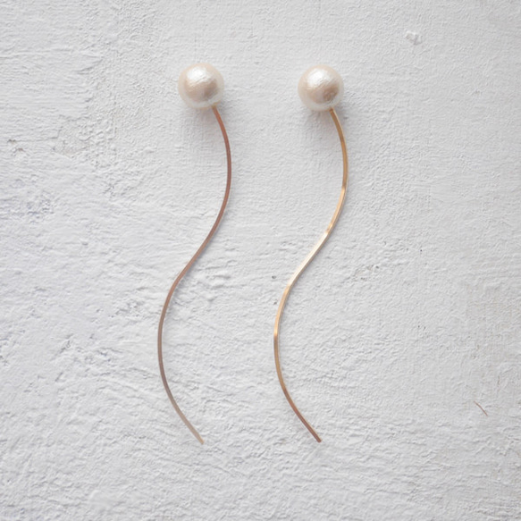 棉質珍珠花蕾線耳環❤K14GF❤Kiska 第2張的照片