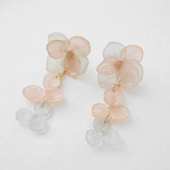 繡球花3朵耳環❤K14GF❤粉紅＆灰 第1張的照片