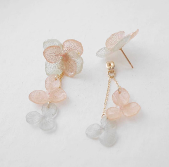 繡球花3朵耳環❤K14GF❤粉紅＆灰 第2張的照片