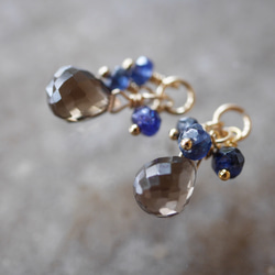 煙晶和藍寶石耳環吊飾 ♡ K14GF 第1張的照片