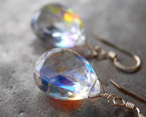ファイヤーレインボークォーツのファセットカットピアス♡K14GF ピアス