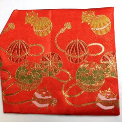 ◆完成品◆豪華6色糸金襴生地袱紗◆赤系　毬と糸巻き 3枚目の画像