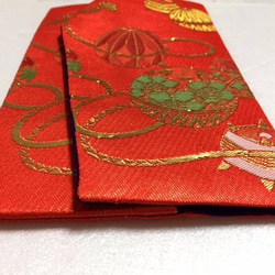 ◆完成品◆豪華6色糸金襴生地袱紗◆赤系　毬と糸巻き 4枚目の画像