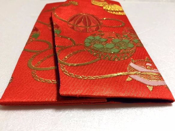 ◆完成品◆豪華6色糸金襴生地袱紗◆赤系　毬と糸巻き 4枚目の画像