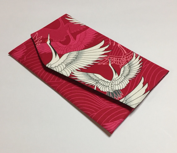 ◆最終◆羽ばたく鶴のお祝い袱紗◆濃紅 1枚目の画像