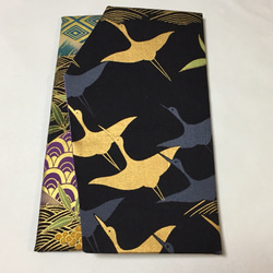 ●完成品●優雅な鶴の両面袱紗●TrendTex fabrics社＆Robertkaufman　ブラック 1枚目の画像