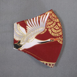 ハンドメイドマスク　鶴と青海波エンジフィルター縫い込み　Mワイド（1日〜3日で発送） 4枚目の画像