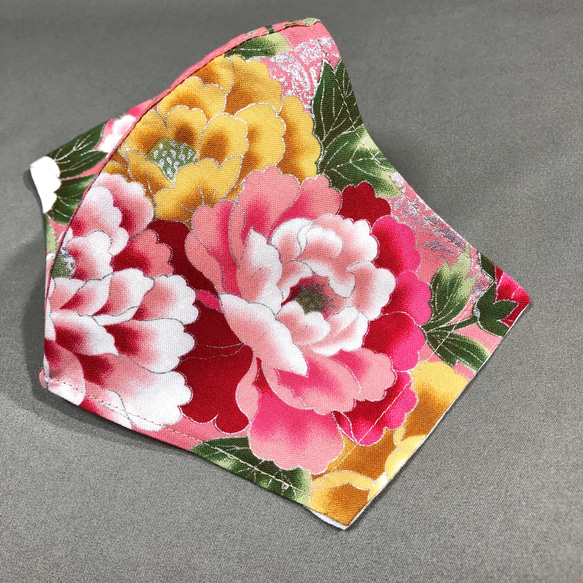 ハンドメイドマスク　華やか牡丹と桜の宴PINK　XL 1枚目の画像