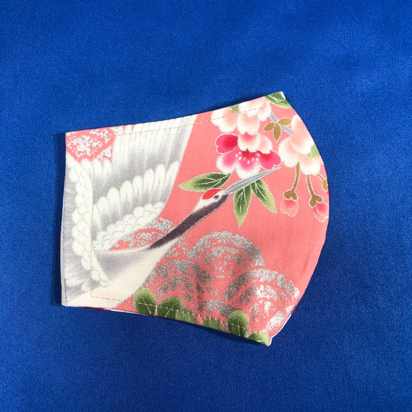 ハンドメイドマスク　華やか牡丹と桜の宴と鶴PINK　Mワイド〜特大 5枚目の画像