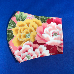 ハンドメイドマスク　華やか牡丹と桜の宴と鶴PINK　Mワイド〜特大 6枚目の画像