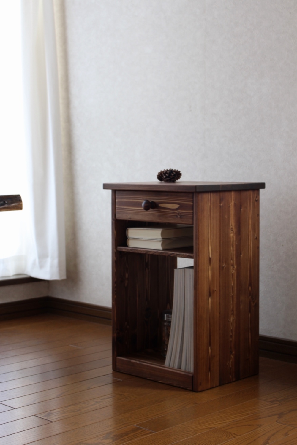✴︎☆新色☆✴︎ #82.1drawer+shelf side/night table (チーク色)木材