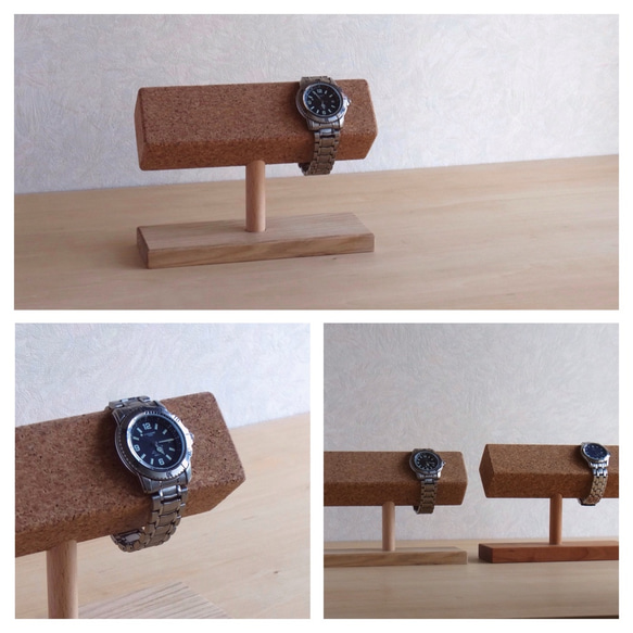 ☆ご予約販売開始☆…▪️コルクと栗の腕時計スタンド M 3枚目の画像