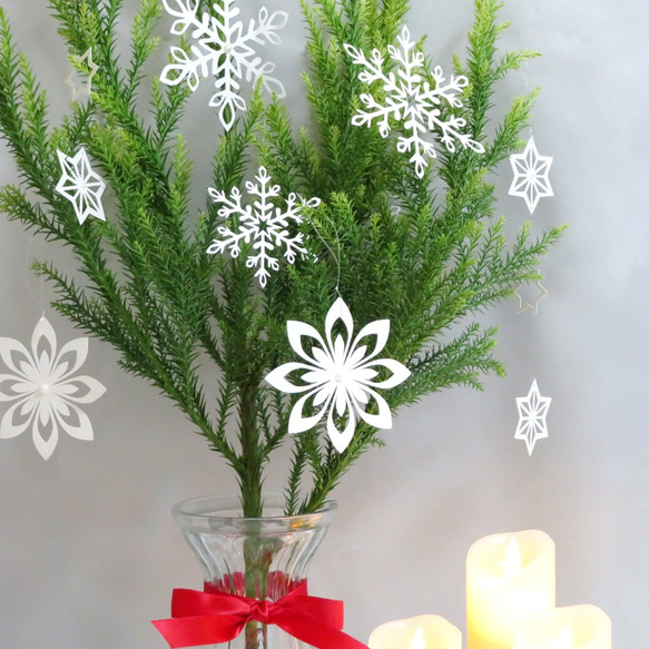 【全３色★クリスマスオーナメント】雪の結晶　切り絵かざり　　 5枚目の画像