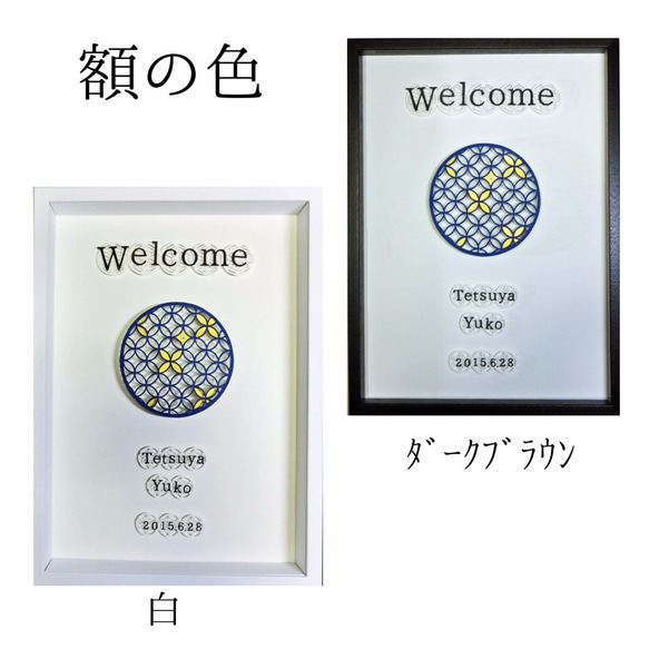 名･日付入◆夫婦円満◆額付 A3 七宝 ウェルカムボード 藍 5枚目の画像