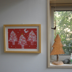 クリスマスの森　A4手製＋複製　額入り 3枚目の画像