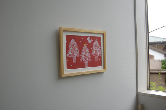 クリスマスの森　A4手製＋複製　額入り 4枚目の画像