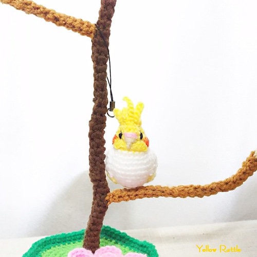 オカメインコ　ミニコロハート　編みぐるみ　チェーン オカメインコ ミニコロハート 編みぐるみ チェーン