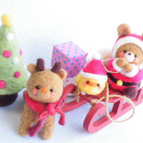 Creema限定】うさちゃんサンタの羊毛フェルトのクリスマスセット 羊毛