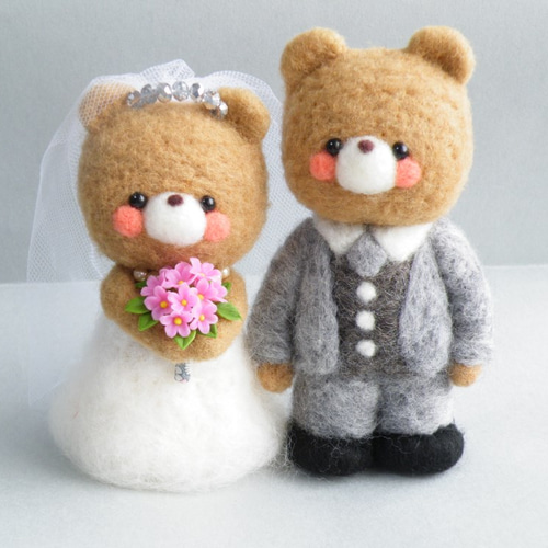 ✿羊毛フェルト✿くまさんとうさぎさんのHappy Wedding♡✿ハート✿ 羊毛フェルト_白くまさんのマスコット 羊毛フェルト ここな 通販