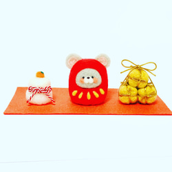 ✿mika様用✿羊毛フェルト✿うしさんと✿だるまちゃん✿おもちちゃん✿ 干支飾り ねずみのだるまちゃんと米俵と鏡餅 羊毛フェルト 羊毛