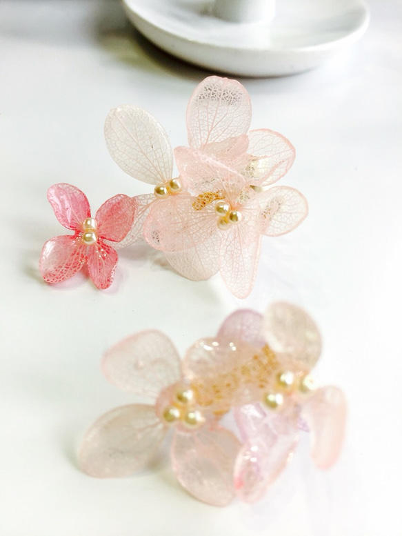【creema限定】紫陽花のピアス【ピンク】紫陽花の花たっぷり① 再販92 2枚目の画像