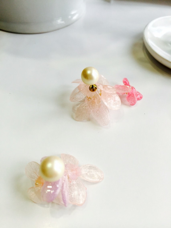 【creema限定】紫陽花のピアス【ピンク】紫陽花の花たっぷり① 再販92 3枚目の画像