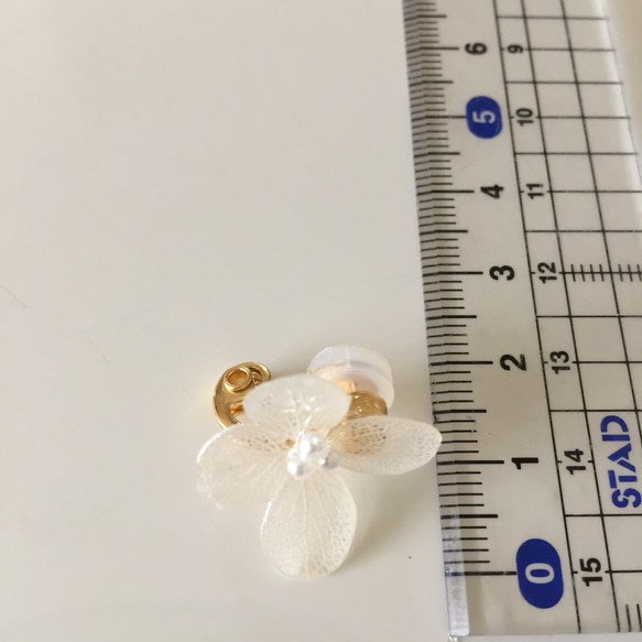 白色繡球花造型夾飾耳環 第5張的照片