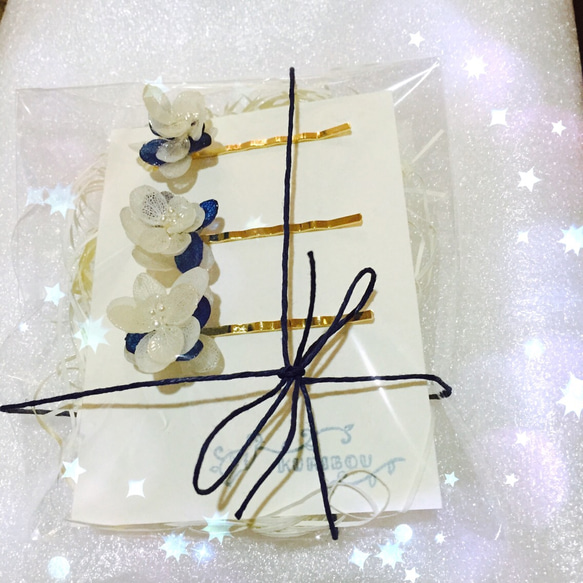 flower hair pin  〜blue&white〜 3枚目の画像