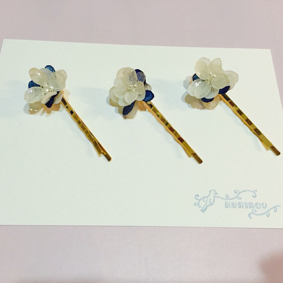 flower hair pin 花意象髮夾 〜blue&white〜 第4張的照片