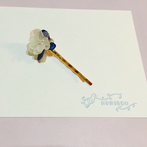 flower hair pin  〜blue&white〜 5枚目の画像