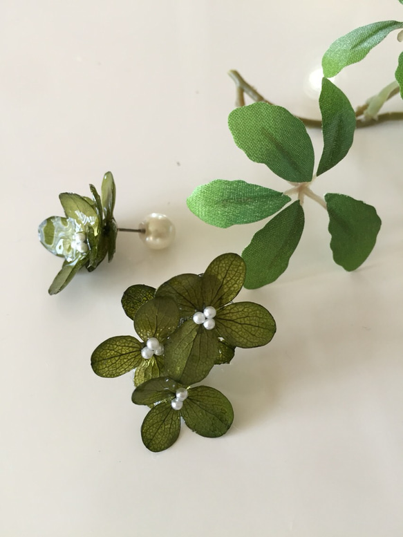 ⭐︎⭐︎ 【秋冬新品】繡球花耳環～苔蘚綠～ 第2張的照片