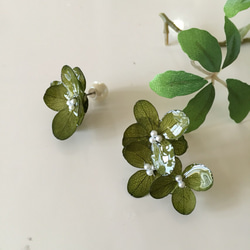 ⭐︎⭐︎【秋冬新品】多多的繡球花耳環～苔綠色～ 第5張的照片