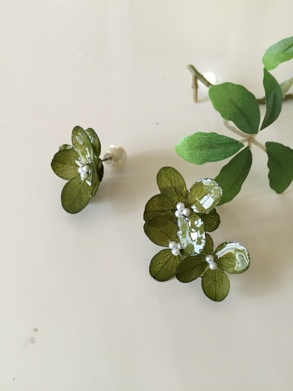⭐︎⭐︎ 【秋冬新品】繡球花耳環～苔蘚綠～ 第5張的照片