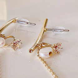 [四月誕生石]珍珠和氧化鋯鍊式耳環 第5張的照片