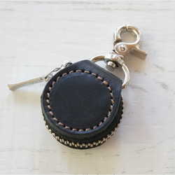 丸（黒）×カブセ（黒）×ステッチ（茶）★コインケース★電子マネーも入ります★（牛革製）全50色 2枚目の画像