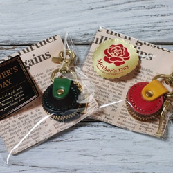 丸（赤）×カブセ（ナチュラル） ★コインケース★電子マネーも入ります★（牛革製）全50色 6枚目の画像