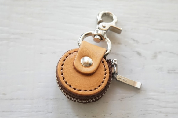 丸（ナチュラル）×かぶせ（ナチュラル）★コインケース★電子マネーも入ります★（牛革製）全50色 1枚目の画像