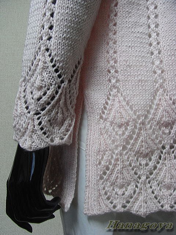 裾、袖口、衿がレーシーなチュニックニット（ML）ピンク 3枚目の画像