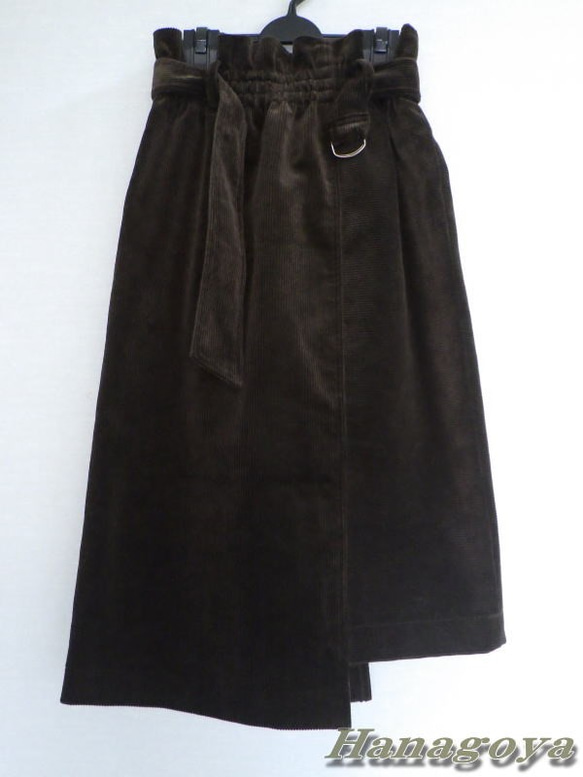 コーデュロイ縦横切り替えDカンベルト付きスカート（11号サイズ）ダークブラウン 2枚目の画像