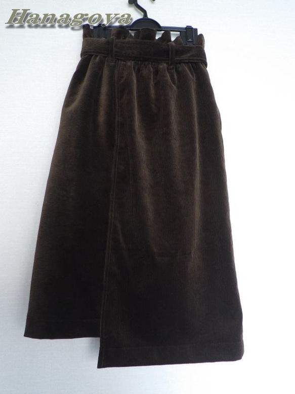 コーデュロイ縦横切り替えDカンベルト付きスカート（11号サイズ）ダークブラウン 3枚目の画像