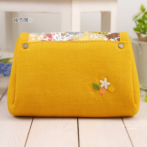 刺繍とリバティパッチワーク☆アコーディオンポーチ「マリーゴールド 