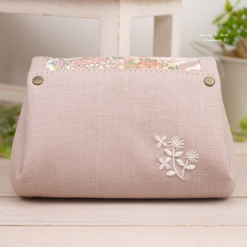 刺繍とリバティパッチワーク☆アコーディオンポーチ「グレイッシュ 