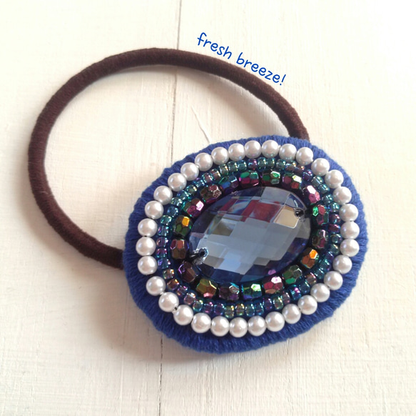 ビーズ刺繍のヘアゴム☆メタルネイビー ヘアゴム くぅこ 通販 624408