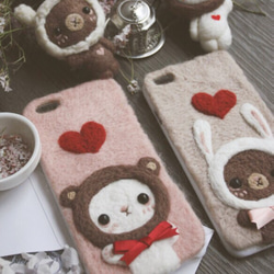 iphone samsungケース バレンタインデー クリスマス プレゼント カップル うさぎ 熊 羊毛フェルト 1枚目の画像
