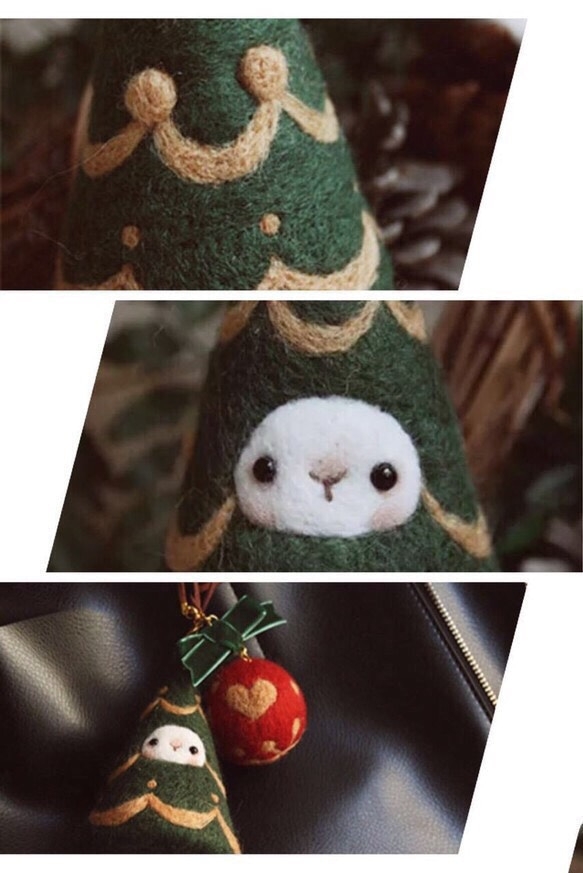 キーホルダー 羊毛フェルト ブローチ 樹 バッグストラップ クリスマス もののけ 4枚目の画像