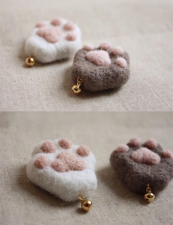 猫爪 ストラップ 羊毛フェルト ブローチ 可愛い 2枚目の画像