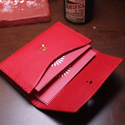 【受注製作】名刺(カード)入れ　イタリアヌメ革レザー　ミネルバリスシオ　パパベロ【赤】 3枚目の画像