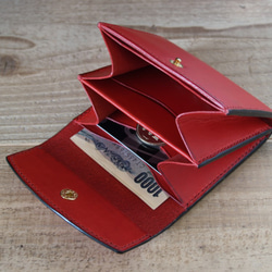 【オーダーメイド】コンパクト財布　イタリア高級ヌメ革　ミネルバリスシオ【赤】 3枚目の画像