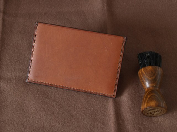意大利油皮革通行證盒Minervaliscio白蘭地[棕色] 第3張的照片